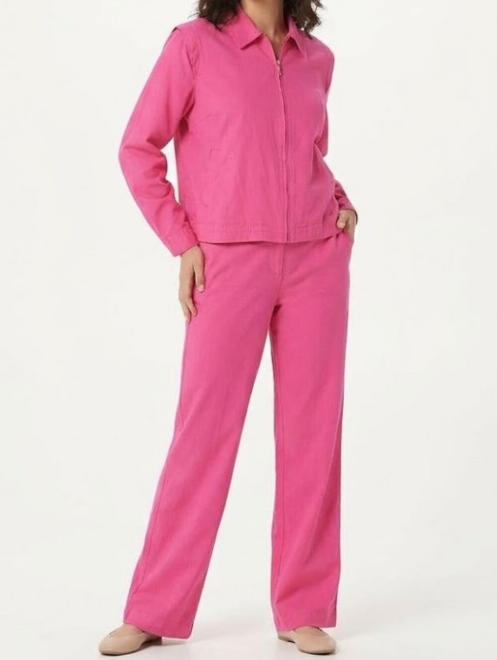 Lauren Ralph Lauren VTG Silk Pink Wide Leg Pant and Zip Jacket Barbiecore Set